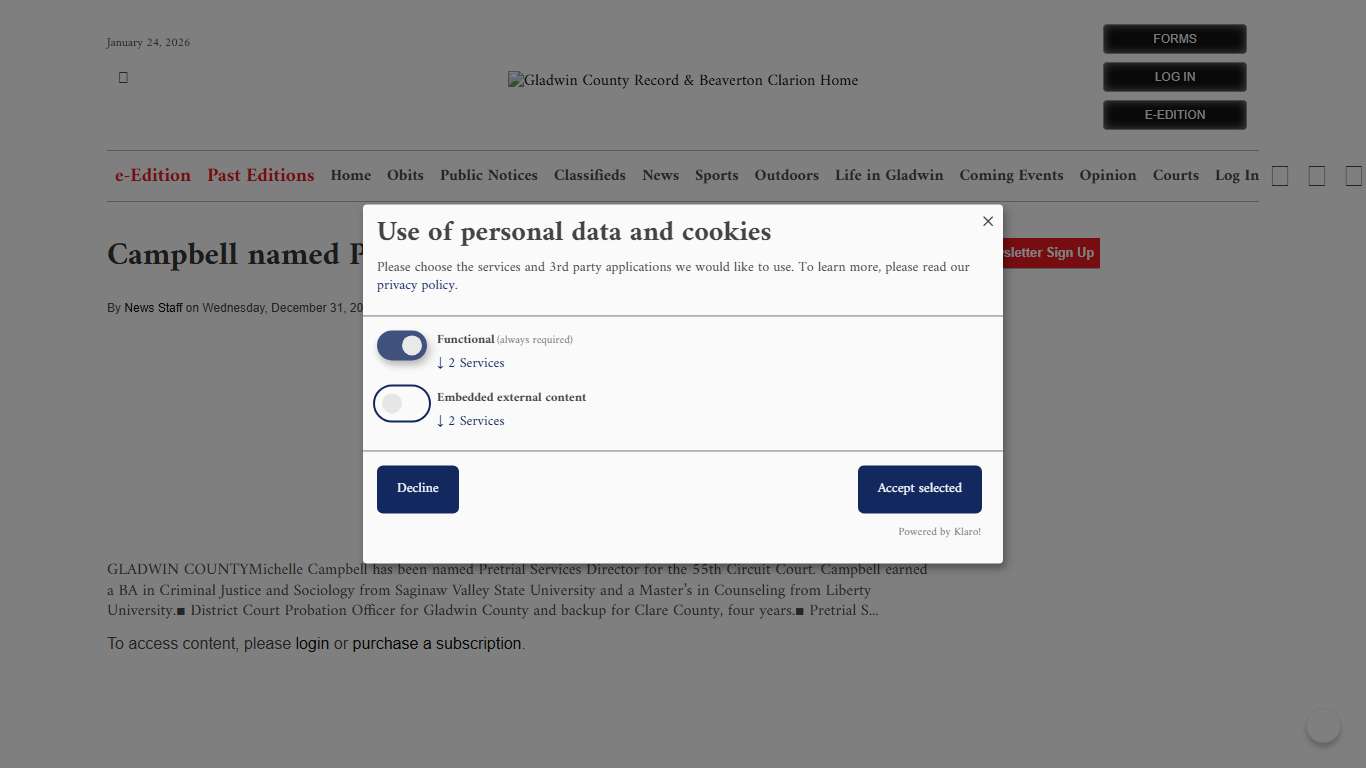 Campbell named Pretrial Services Director Gladwin County Record & Beaverton Clarion